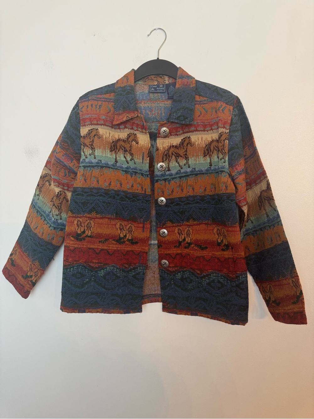 Vintage Jane Ashley Southwestern Pattern Button-Front Jacket in Multi-Color